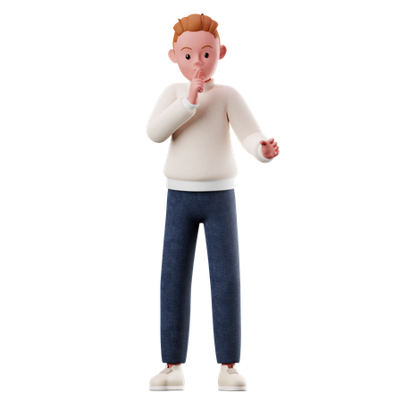 Male Character Asking To Quiet Pose  3D Illustration