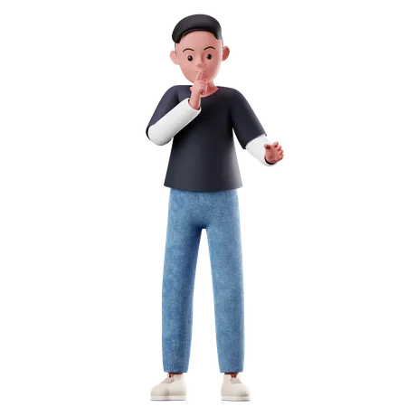 Male Character Asking To Quiet Pose  3D Illustration