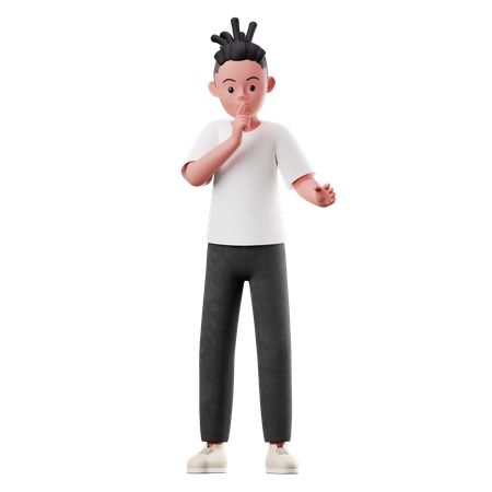 Male Character Asking to Quiet pose 3D Illustration