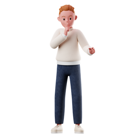 Male Character Asking To Quiet Pose 3D Illustration