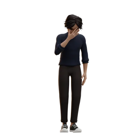 Male Character Crying 3D Illustration