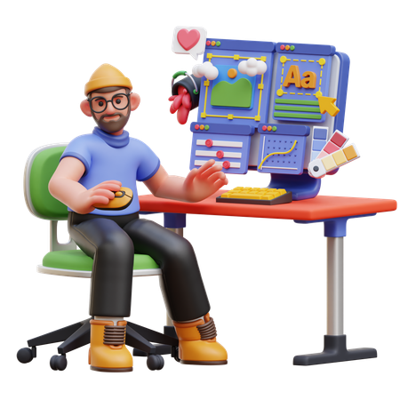 Male Character Graphic Designer At Workspace  3D Illustration