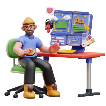 Male Character Graphic Designer At Workspace  3D Illustration