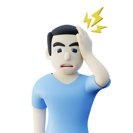 Male Character Having Migraine Holding His Head  3D Icon