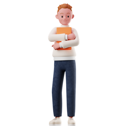 Male Character Holding A Book  3D Illustration