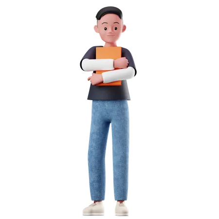 Male Character Holding A Book  3D Illustration