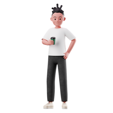 Male Character Holding Coffee Cup  3D Icon