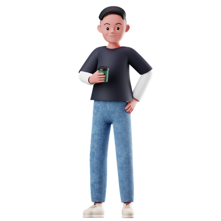 Male Character Holding Coffee Cup  3D Icon