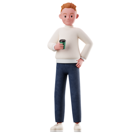 Male Character Holding Coffee Cup  3D Icon