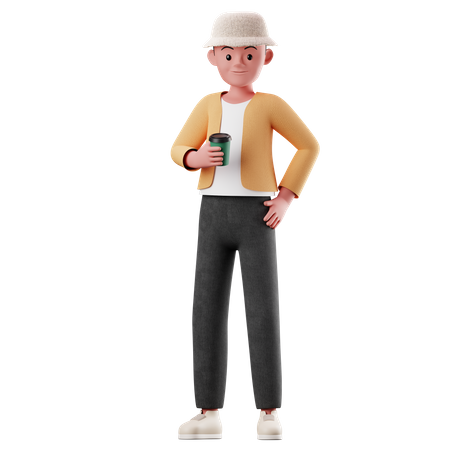 Male Character Holding Coffee Cup  3D Icon