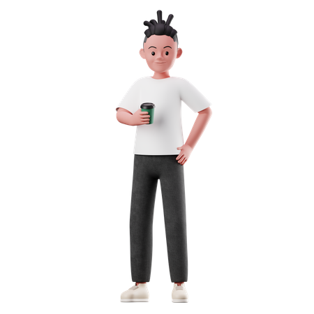 Male Character Holding Coffee Cup  3D Illustration