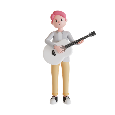Male character playing guitar 3D Icon