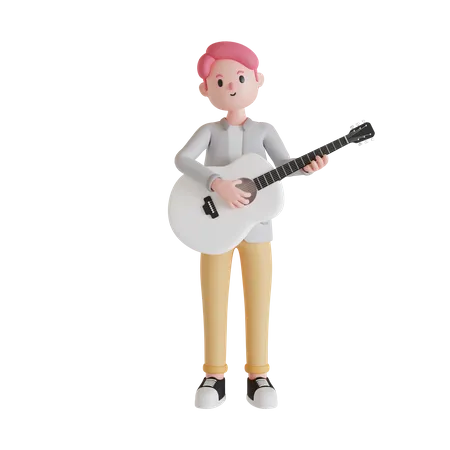 Male character playing guitar  3D Illustration