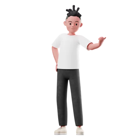 Male Character Pointing on Something  3D Illustration