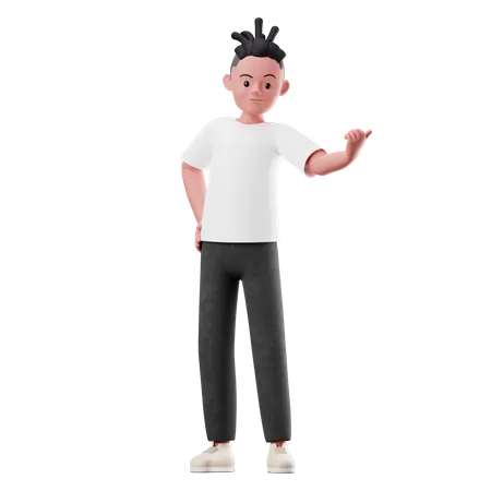 Male Character Pointing on Something 3D Illustration