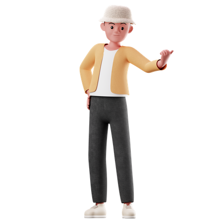 Male Character Pointing On Something 3D Illustration