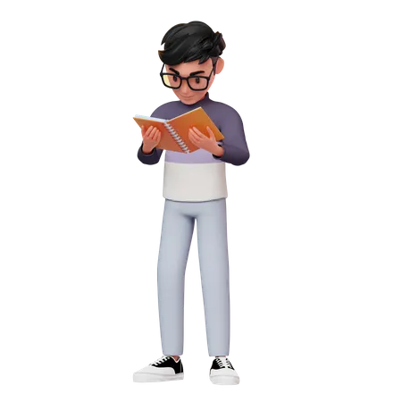 Male Character Reading A Book  3D Illustration