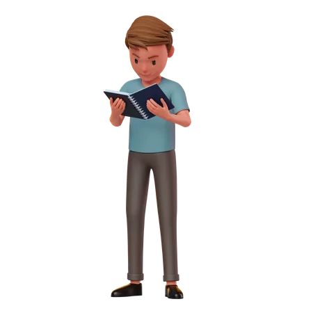 Male Character Reading A Book  3D Illustration