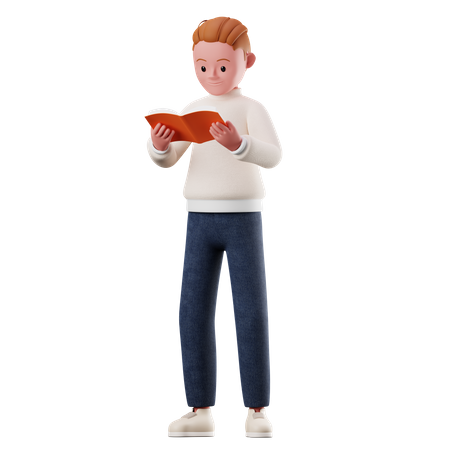 Male Character Reading A Book Pose  3D Illustration