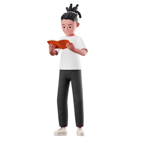 Male Character Reading a Book Pose  3D Illustration