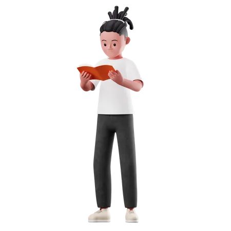 Male Character Reading a Book Pose  3D Illustration