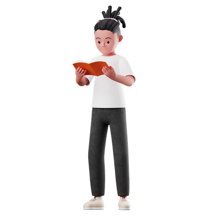 Male Character Reading a Book Pose 3D Illustration