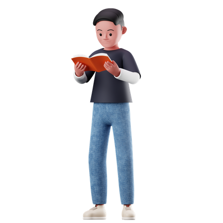 Male Character Reading A Book Pose 3D Illustration