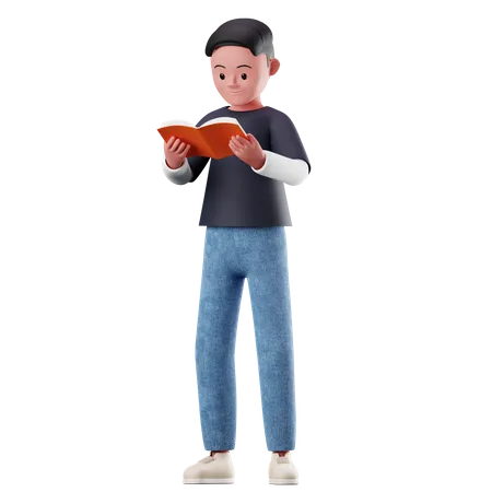 Male Character Reading A Book Pose  3D Illustration
