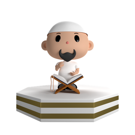 Male Character Reading Al Quran  3D Icon