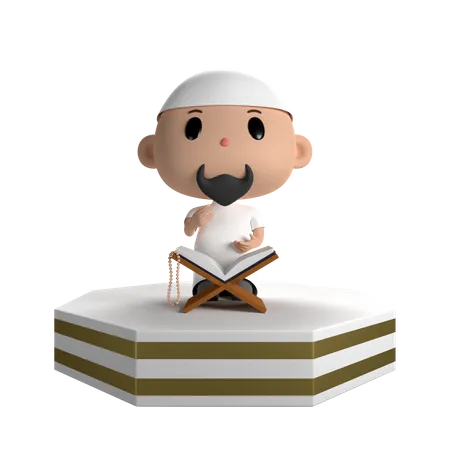 Male Character Reading Al Quran  3D Illustration