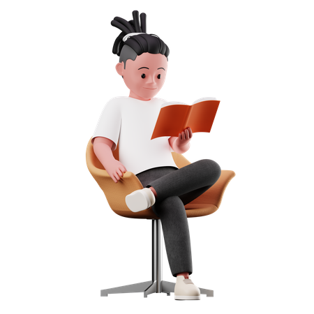 Male Character Sitting and Reading a Book  3D Illustration