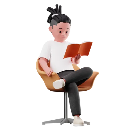 Male Character Sitting and Reading a Book  3D Illustration