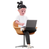 3d sitting and using laptop illustration