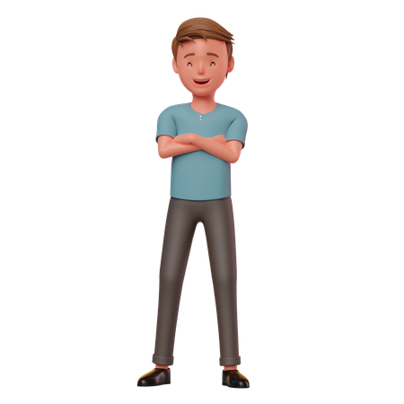Male Character Standing In Crossed Arms Pose 3D Illustration