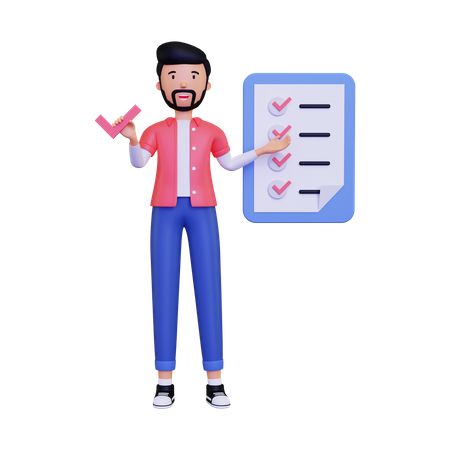 Man showing checklist clipboard 3D Illustration