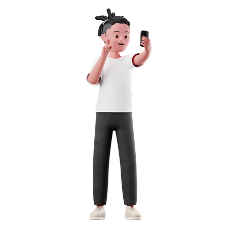 Male Character Taking a Selfie  3D Illustration