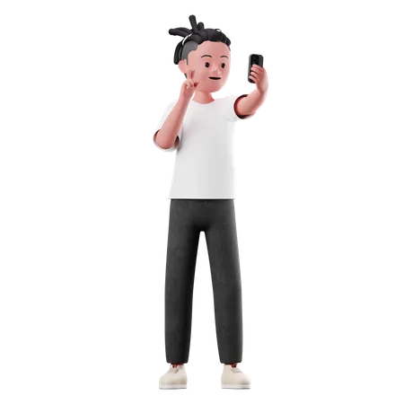 Male Character Taking a Selfie  3D Illustration