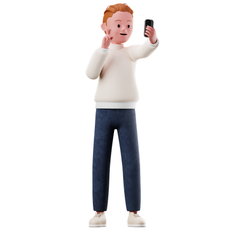 Male Character Taking A Selfie  3D Illustration