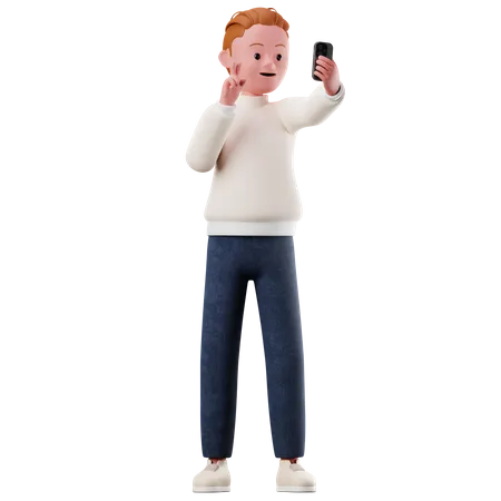 Male Character Taking A Selfie  3D Illustration