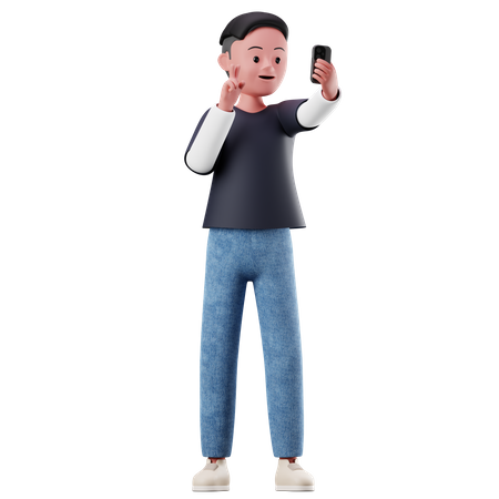 Male Character Taking A Selfie  3D Illustration