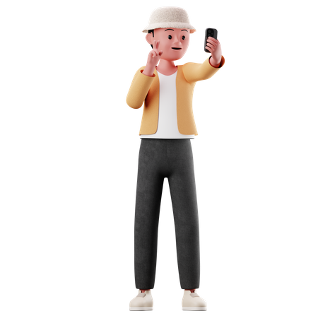 Male Character Taking A Selfie  3D Illustration