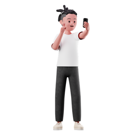 Male Character Taking a Selfie 3D Illustration