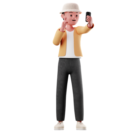 Male Character Taking A Selfie 3D Illustration