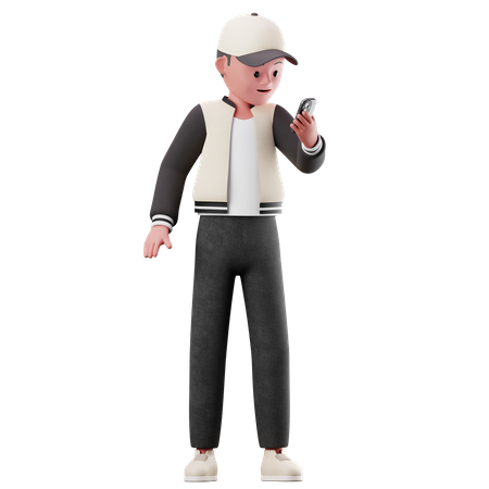 Male Character Using A Smartphone  3D Illustration