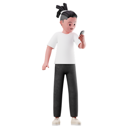 Male Character Using a Smartphone  3D Illustration