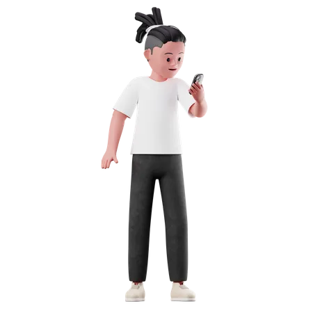 Male Character Using a Smartphone  3D Illustration