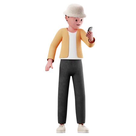 Male Character Using A Smartphone  3D Illustration