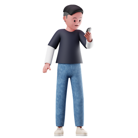 Male Character Using A Smartphone  3D Illustration