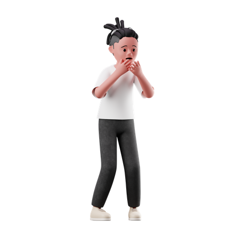 Male Character with Afraid Pose  3D Icon