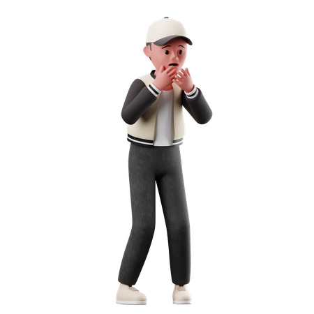 Male Character With Afraid Pose  3D Icon